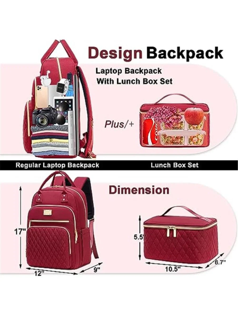 Womens Laptop Backpack With Lunch Bag 15.6 in Work Travel Nurse Teacher Bookbag